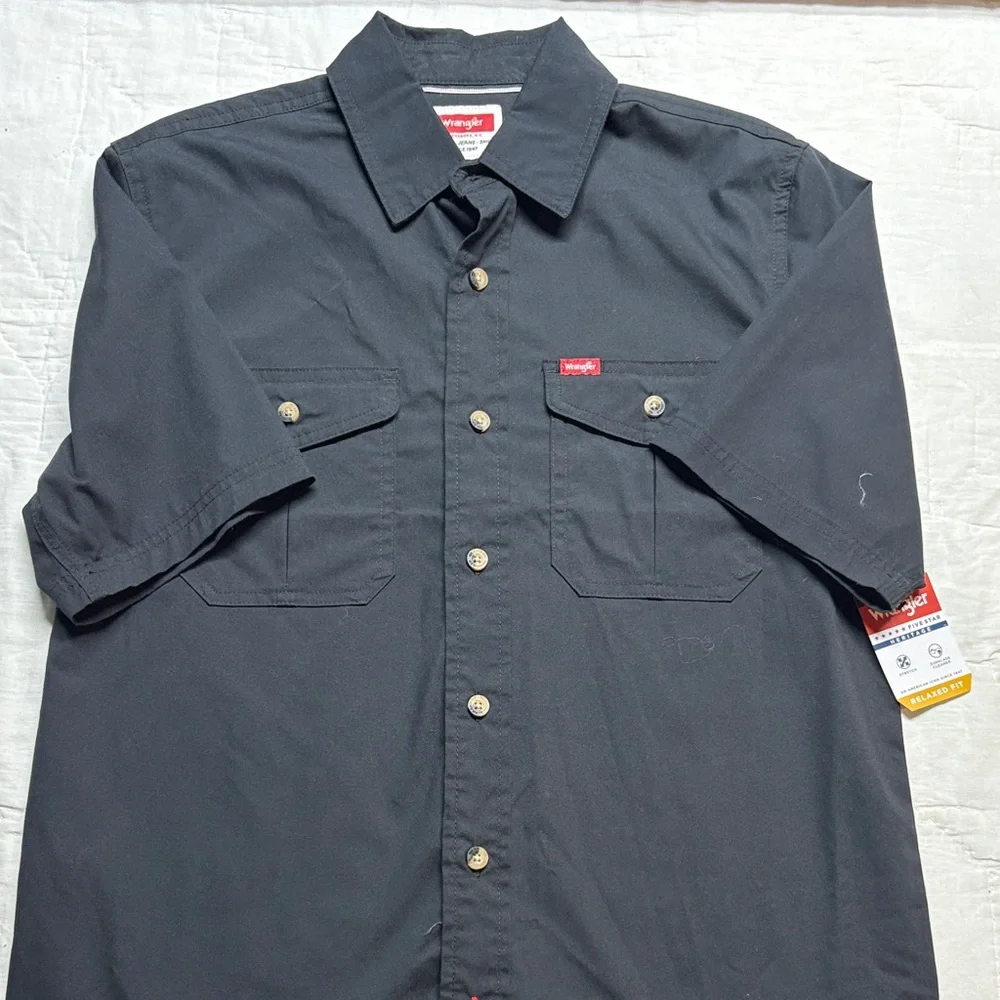 Wrangler Men's Black Relaxed Fit Short Sleeve Twill Work Shirt‎ NWT Heritage Sm